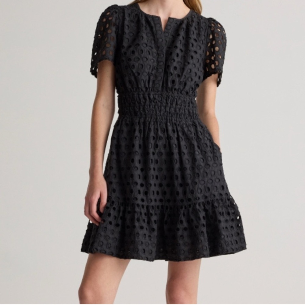 Quince Organic Cotton Black Eyelet Dress